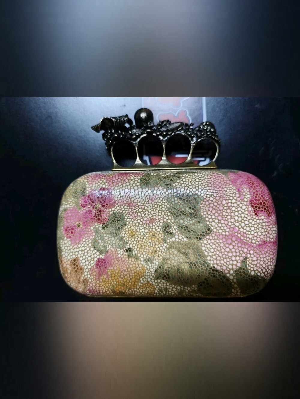 ALEXANDER MCQUEEN Knuckle Duster Floral Leather Skull Clutch - Picture 2 of 4